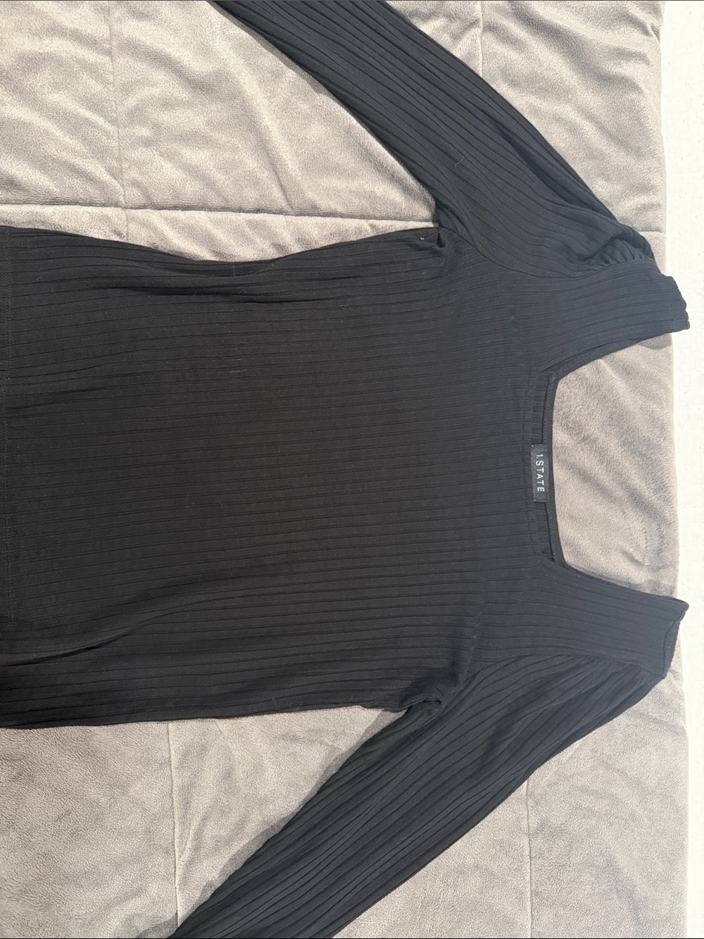 1 State Black Ribbed Square Neck Long Sleeve Top